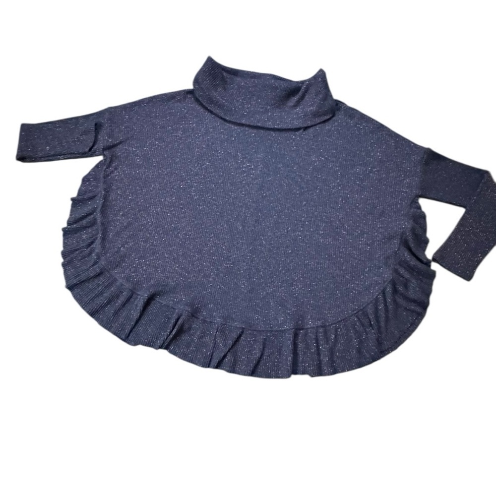 Anthropologie Postmark Orley navy metallic oversized cowl neck sweater Size L​ - Picture 6 of 9